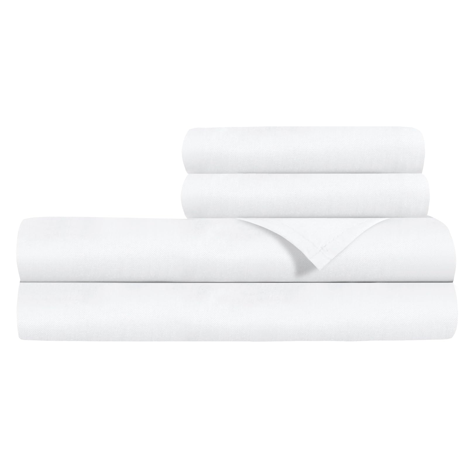 Photo 1 of PureFit Premium Linen-Textured Bed Sheets, Queen Bed Sheet Set 4 Pieces Bedding (1 Flat Sheet,1 Fitted Sheet, 2 Pillowcases) with Deep Pocket, Breathable & Ultra Soft, Pure White Pure White Queen