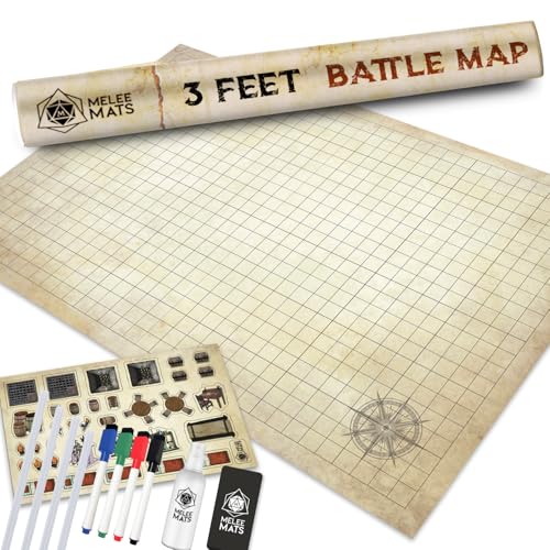 Melee Mats DND Map Starter Set - 24 x 36 Wet & Dry Erase Battle Terrain Grid for Dungeons and Dragons - Ultimate Tabletop Gaming Experience with Accessories