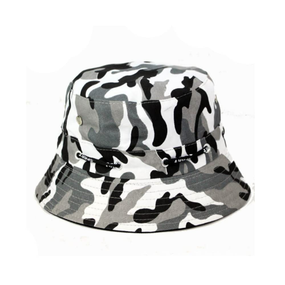 Niue Boys & Girls Camouflage Bucket Hat Outdoor Summer Fishing Summer Cap-(Grey & White)