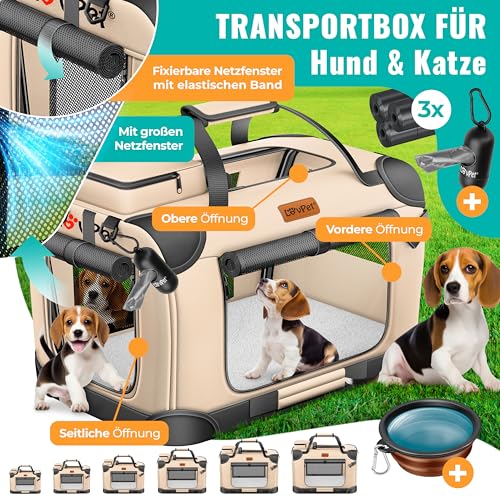 LOVPET® Transportbox Hund Katze Transporttasche XXXL 102x70x70cm | Hunde-Tragetasche Faltbare Katzentasche | Haustier-Transportbox inkl. Hundenapf & Schultergurt | für Katzen & Hunde Beige