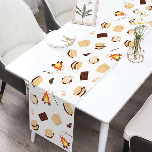 Buxiuer S'Mores Table Runner Bonfire Camping Party Decoration Dessert Birthday Dining Room Home Kitchen Table Decor，S'Mores：13" x 72" by Buxiuer - Used condition - Image 2
