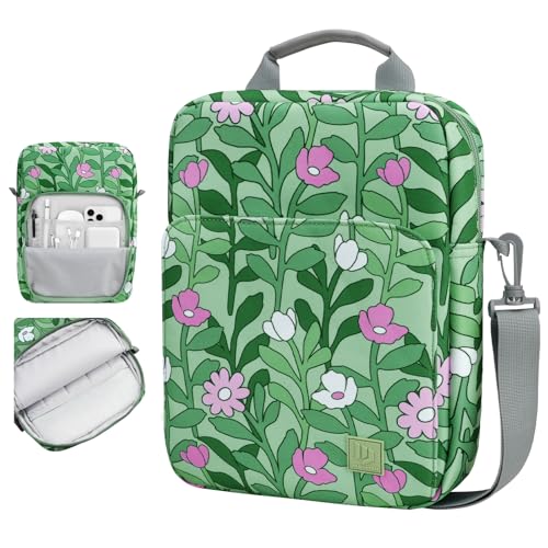 Image of Dadanism 9-11 Inch Tablet Sleeve Bag Carrying Case with Shoulder Strap for iPad (A16) 11 inch, iPad 10th Gen 10.9 inch, iPad Air M4 /Pro M5 11 inch, iPad 9 /8 /7th 10.2 inch, Galaxy Tab A11+ Plus 11 inch, Cyan+Flower