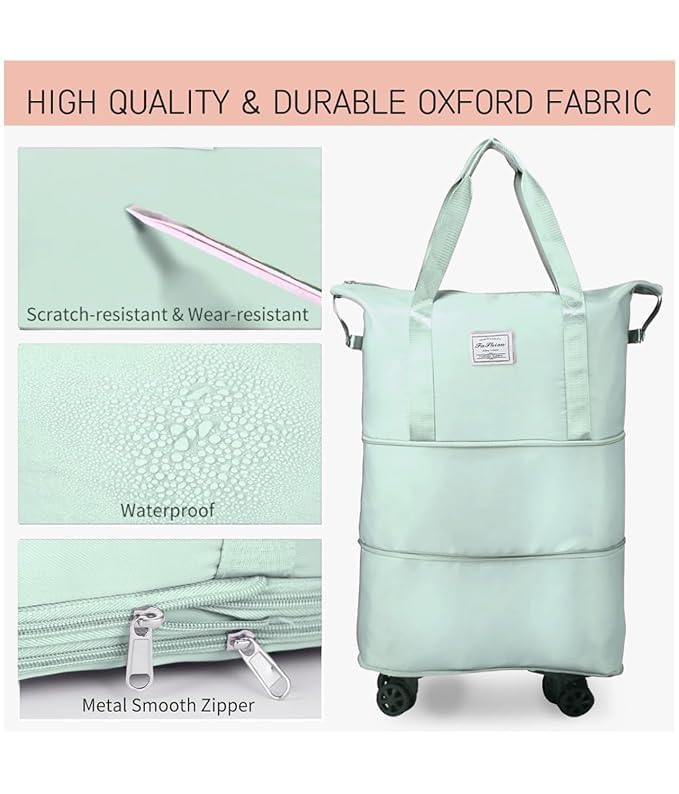 Image of TEKCOOL Duffel Trolley Bags for Travel,Luggage Bags for Travel,Rolling Duffle Bag with Wheels,Travel Bags for Luggage Trolley,Expandable Foldable Duffle Bag with Wheels - Green'