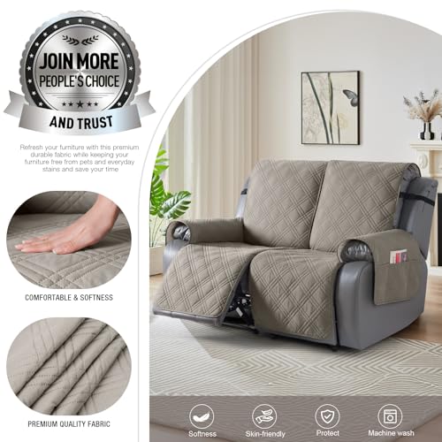 Image of TAOCOCO 100% Waterproof Loveseat Recliner Cover, Non Slip Split Recliner Couch Cover with Elastic Straps, Washable Reclining Sofa Cover Furniture Protector for Kids, Dogs, Pets(2 Seater, Light Brown)