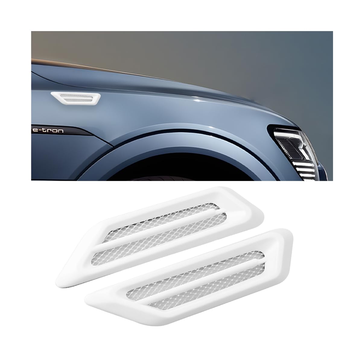 2PCS Car Hood Vent Scoop Kit, Shark Gills Vehicle Bonnet Engine Hood Vent Air Intake Trim Cover, Auto Air Flow Grille Decoration Cover, Universal Auto Exterior Decor Accessories (White)