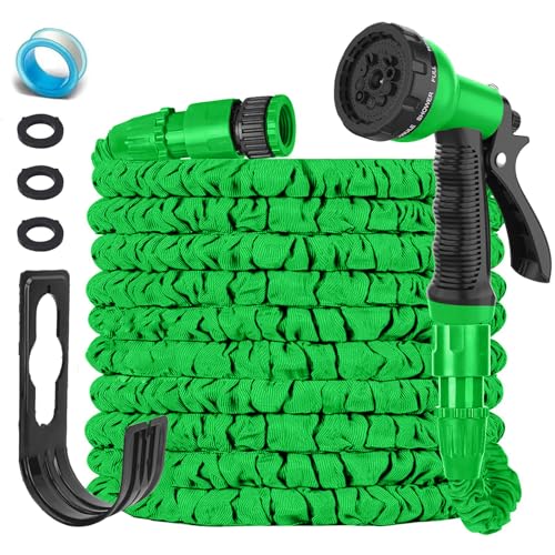 LINGKY Tuyau Arrosage Extensible 7.5m, Tuyau d'Arrosage Extensible avec à 8 Modes Pistolet, Raccords de 3/4