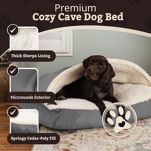 Image of Snoozer Rectangle Cozy Cave Dog Bed, Hooded Dog Bed, Anthracite (M)