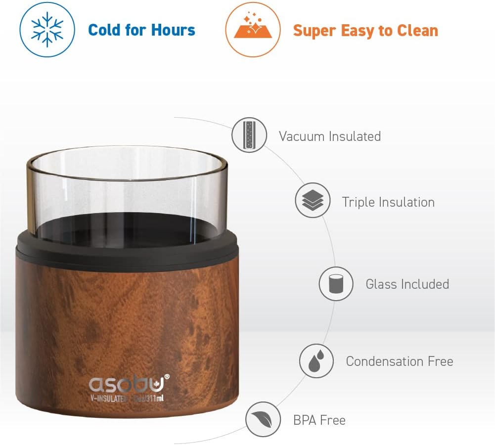 asobu Whiskey Sleeve Glass – Insulated Bourbon Tumbler with Premium Rocks Glass, BPA-Free, Double-Wall Stainless Steel, Keeps Drinks Cold Longer, 10.5oz - Image 6