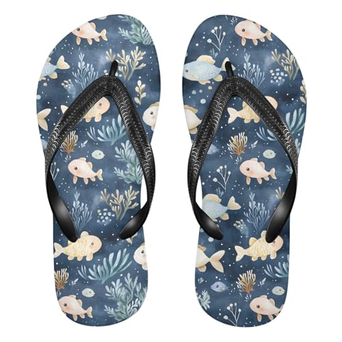 Watercolor Cute Fish Flip Flop Sandal for Women Men, Casual Beach Slippers Indoor Outdoor XS