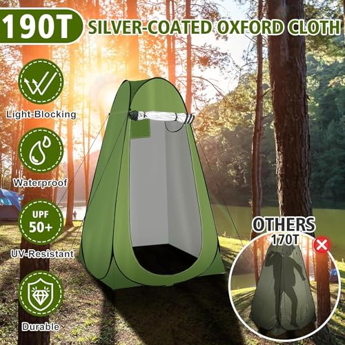 Image of Pop Up Privacy Tent & Portable Toilet for Adults Camping, 190T Oxford Cloth Outdoor Shower Tent Porta Potty Kit for Camp Travel Car Trips Toilet Bathroom Changing Room Green Color