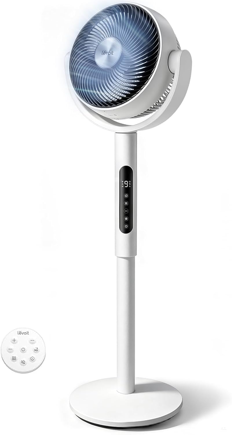 Levoit Standing Fan for Bedroom, CirculAir 120° Oscillating, Quiet 20dB, 9 Speeds, 4 Modes, DC Motor, 2 in 1 Pedestal & Tabletop, 82ft, Remote Control, Sensor, 9H Timer, 908CFM Ultra-High Airflow