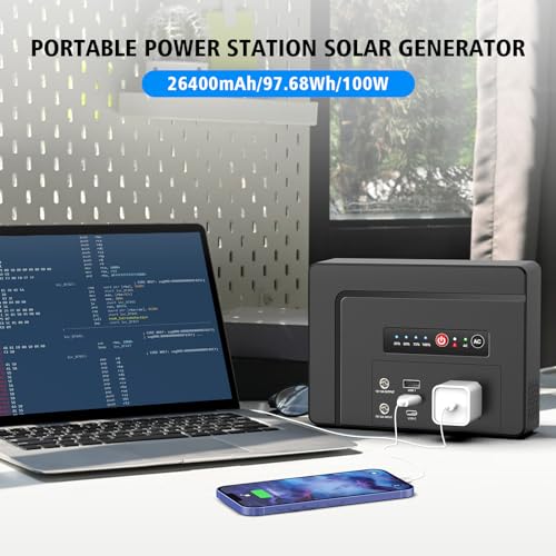 Powkey Portable Power Station with Solar Panel,100W/97Wh Small Portable Generator with Solar Panel 30W,Fast Charging Power Bank with AC Outlet/PD65W USB C/USB QC 3.0/DC for Outdoor Camping Home Backup - Image 2
