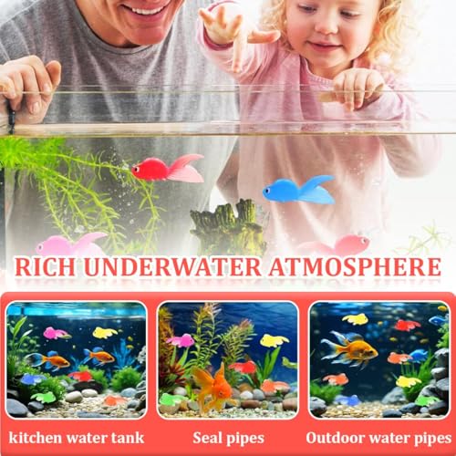 Heyumybit 21 Stück Plastik Schwimmende Fische,Dehnbare Neon Fische,Künstliche Schwimmende Fische,Weiche Gummi Goldfische für Goldfischbecken und Aquarien