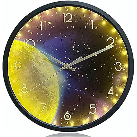 OCEST Night Light Wall Clock for Child Room Decor, 12 Inch Silent Battery -Operated Wall Clocks for Bedroom Living Room/Kitchen, Large Display Wall Clock, Easy to Read -Warm Light Cover