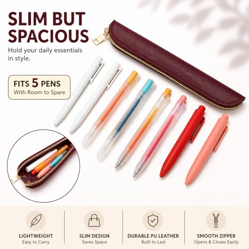 Image of Pencil Case Cartucheras De Maquillaje Pure Color Simple Mini Pencil Case (Burgundy)