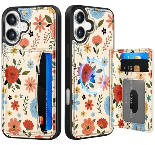 Uppuppy for iPhone 16 Plus Wallet Case with Card Holder,Beige Flower - image 1