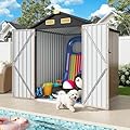 IRONCK 6×6 FT Shed, Galvanized Steel Tool Storage Shed with Lockable Double Doors & Ventilation, Outdoor Utility Storage for Wheelbarrow, Bikes, Yard Bins, Black Brown