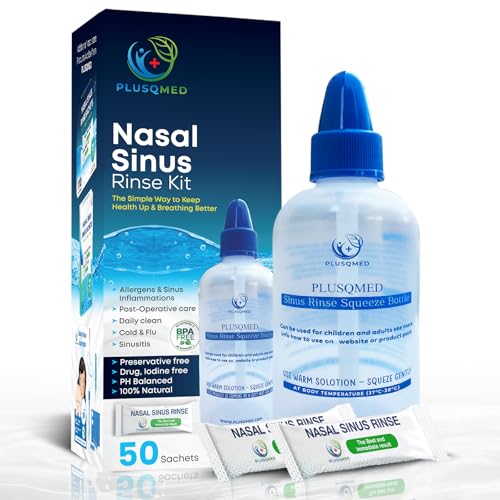 Kit de enxaguamento sinusal com garrafa removível e 50 saquetas de sal, lavagem nasal para adultos e crianças, rega nasal natural para aliviar o congestionamento, limpeza dos seios nasais