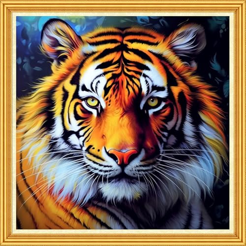 Image of Foxhool Stamped Cross Stitch Kits,11CT Printed Cross Stitch Pattern Full Embroidery Kits for Beginner Needlepoint Kits-Magical Tiger 18x18 inch