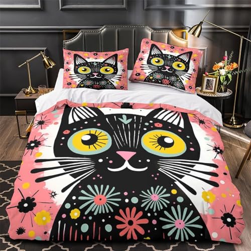Housse de couette 3D imprimé fleurs et chat en microfibre premium King 220x240 - 4