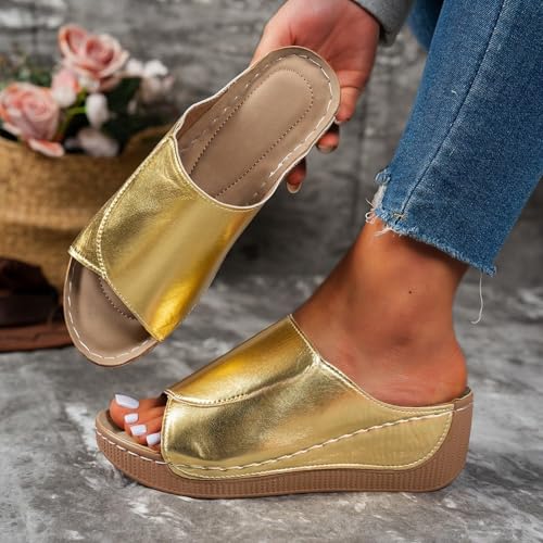 Slippers for Women Casual Slip On Orthopedic Shoes with Arch Support Breathable Open Toe Sandals Comfortable Summer Platform Wedge Slipper Dressy Walking Shoe for Beach3