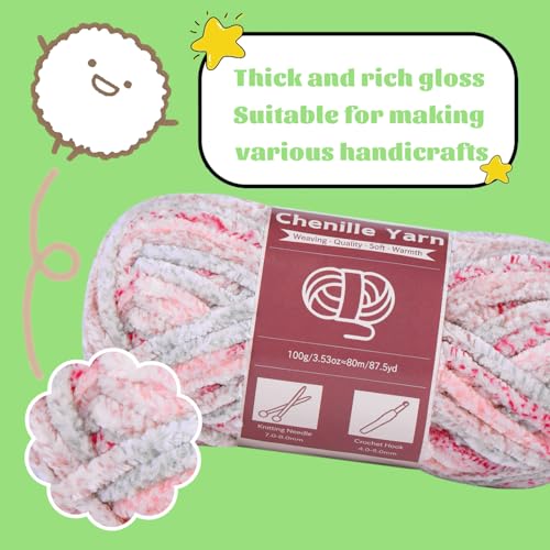 Image of LUNARM Chenille Yarn for Crochet Knitting Chunky Blanket Velvet Yarn | 3 Pack 3.5oz 263 Yard Pink Purple Green Gradient Yarn for Beginners Knitting Scarves with Big Eye Needles Machine Washable