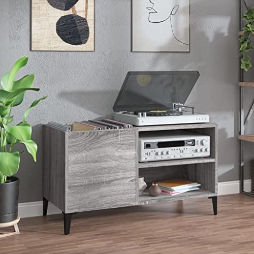 ZEYUAN Mueble Discos Madera contrachapada Gris Sonoma 84,5x38x48 cm, Estanteria CD, Mueble Tocadiscos, Mueble para Discos, Mueble para Vinilos, Mueble para Tocadiscos - 831955