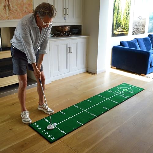 PGA Tour 8ft Deluxe Golf Putting Matte Indoor Golf Matte Mit Trainingsanleitung 6ft Putting-Bereich, Grün, Tragbare Tragetasche Inbegriffen Puttingmatte Golf Indoor