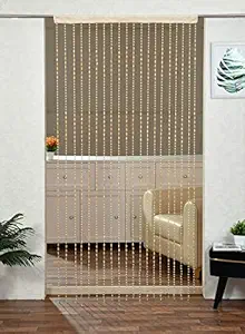 Yarnis Wooden Capsule Beaded Window Door Curtain for Living Room, Pooja Room Decoration, (Cream, 4 x 9 Feet)