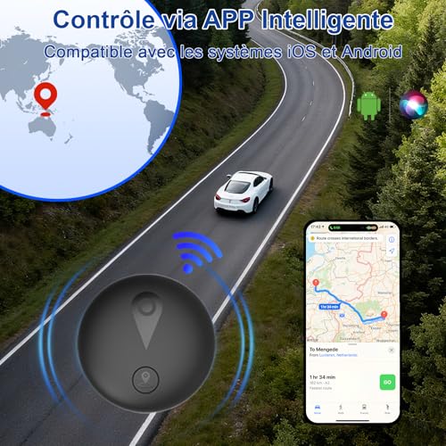 Tracker GPS voiture noir haute précision - Traceur sans abonnement compatible iOS Android - 2