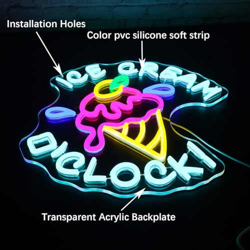 Image of Ice Cream Neon Sign,Ice Cream Merch | 13.4in*13.4in - USB Powered LED Acrylic Lamp with Dimmable Function for Store, Cafe, Bedroom & More Decor