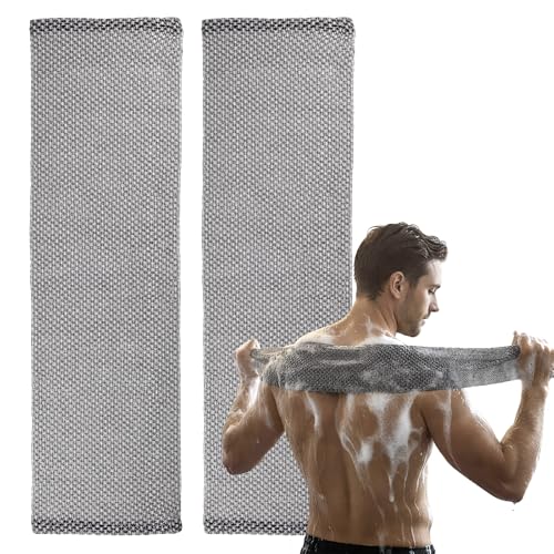 Blissal Exfoliating Antibacterial Shower Towel Extra Long 100cm Dual-Sided Exfoliating Towel for Men & Women Body Scrubber & Massage Tool for Bath & Spa (2-Pack)