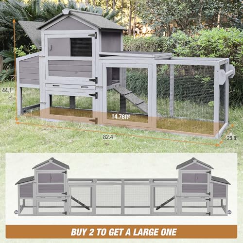 Chicken Coop Chicken House for Outdoor, Poultry Cage with Wheels Mobile Hen House and UV-Resistant Roof - Grey