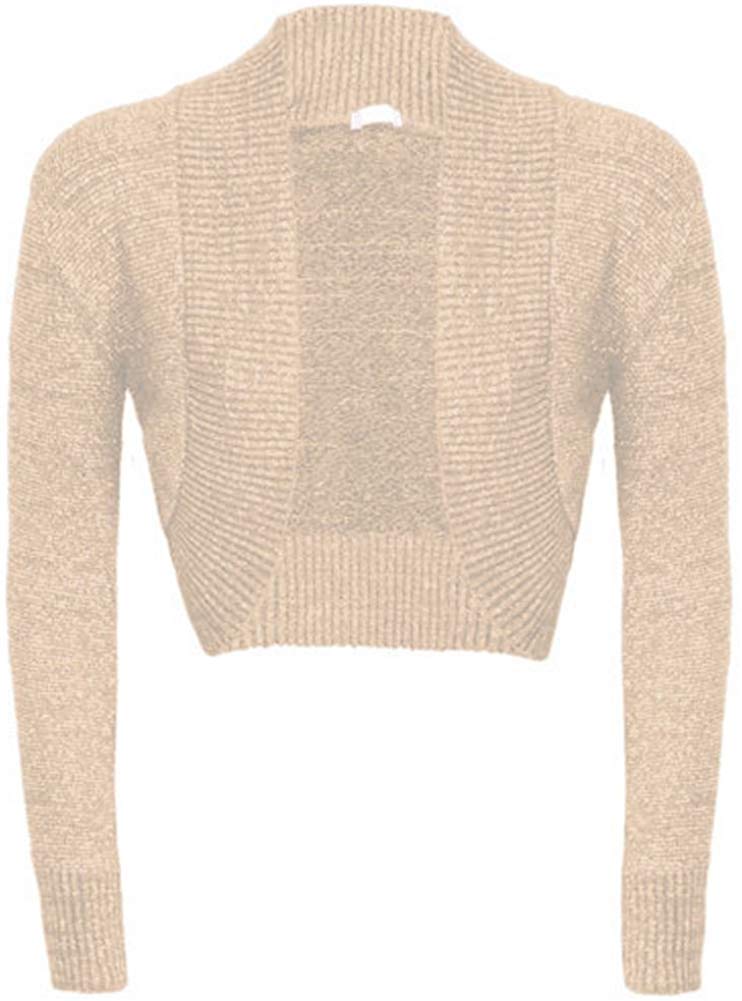GOSTYLES® Womens Long Sleeve Knitted Lurex Shrug, Ladies Stylish Dressy Cover Up Lightweight Metallic Sparkly Bolero Cardigan (Stone, XXL)