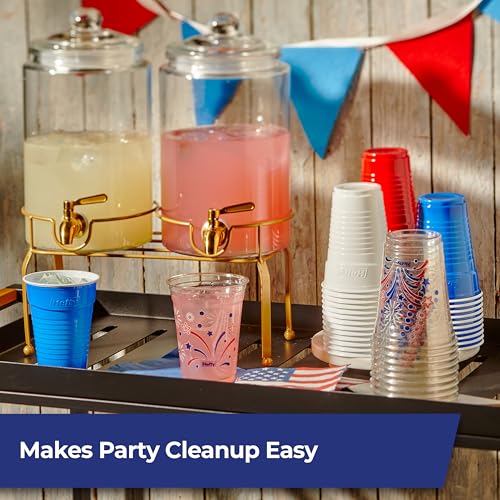 Image of Hefty Party On Disposable Plastic Party Cups, 76 Count, 16 Oz Cups in Assorted Patriotic Colors and 18 Oz Clear Cups with Festive Firework Print for Summer Entertaining