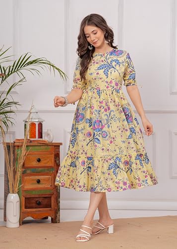 Image of Kuruti B Sheets Women's Cotton Fit & Flare Calf Length Printed Kurti for Women