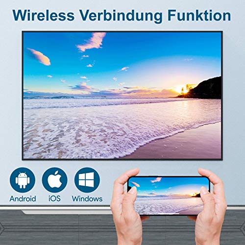 WiFi Bluetooth Beamer, WiMiUS 7000 L Mini Beamer Full HD Heimkino Projektor Support 1080P Video Projektor, 300 Display, 50% Zoom, 90000 Stunden LED