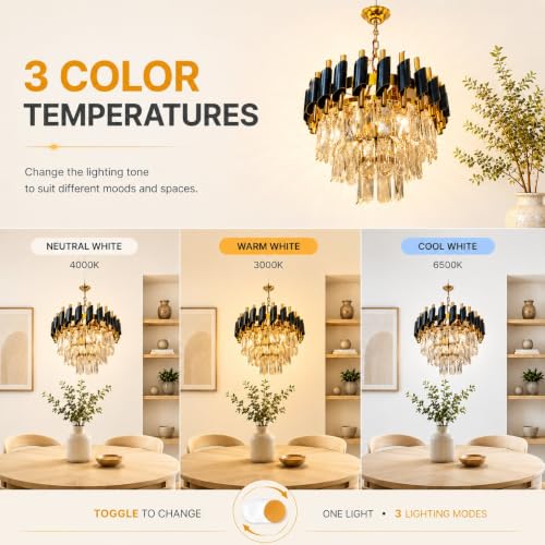 Image of Halonix Horizon 400MM Crystal Pendant Light | 3-in-1 Adjustable Color (Warm White, Natural White & Cool White) | Decorative Hanging Light | Crystal Chandelier | Fancy Ceiling Light