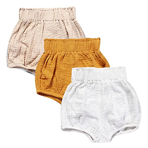 Image of MYGBCPJS Baby Girls Boys 3 Pack Cotton Linen Blend Cute Bloomer Shorts Loose Harem Shorts
