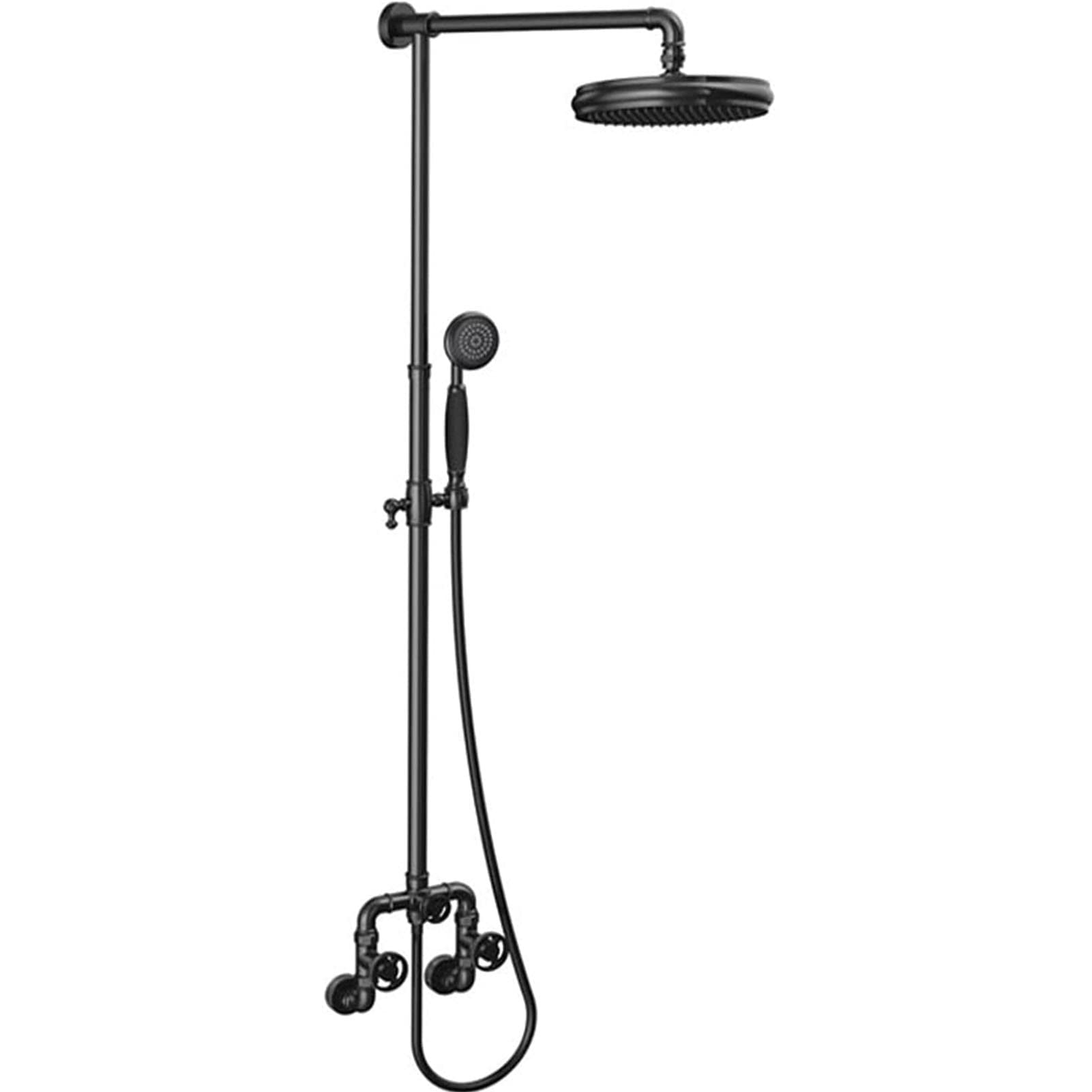 NGDFGR Exposed Shower Faucet Set Black, Wall Mounted Shower Industrial Style, 8 In Rain Shower Head With Hand Shower, Tub Spout, Vintage Bathtub Shower Mixer Tap