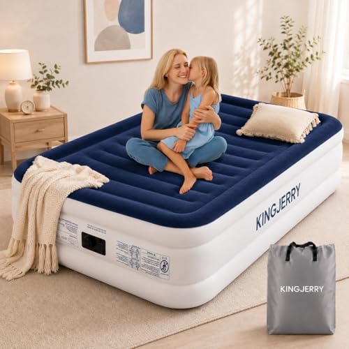 KINGJERRY Twin XL Air Mattress with Built-in Pump, 18' Raised Comfort, Upgraded 80' Length, Dual-Layer Leakproof, Support 500 lbs, 2 Min Inflation, Inflatable Blow-up Bed for Home Camping Guests