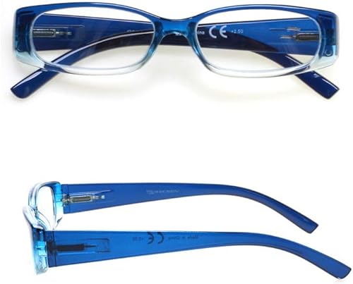 Miniatura 4 de Paquete de 5 anteojos de lectura rectangulares con bisagra de resorte, a la moda, unisex (5 combinaciones, 1.0, mediano)