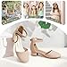 PANDANINJIA Girls Heels Dress Shoes Flower Girl Closed Toe Heels Ankle Strap Wedding Party School Miya Toddler Little Big Kid Pump Shoes(Nude Nubuck 1 M US Little Kid)