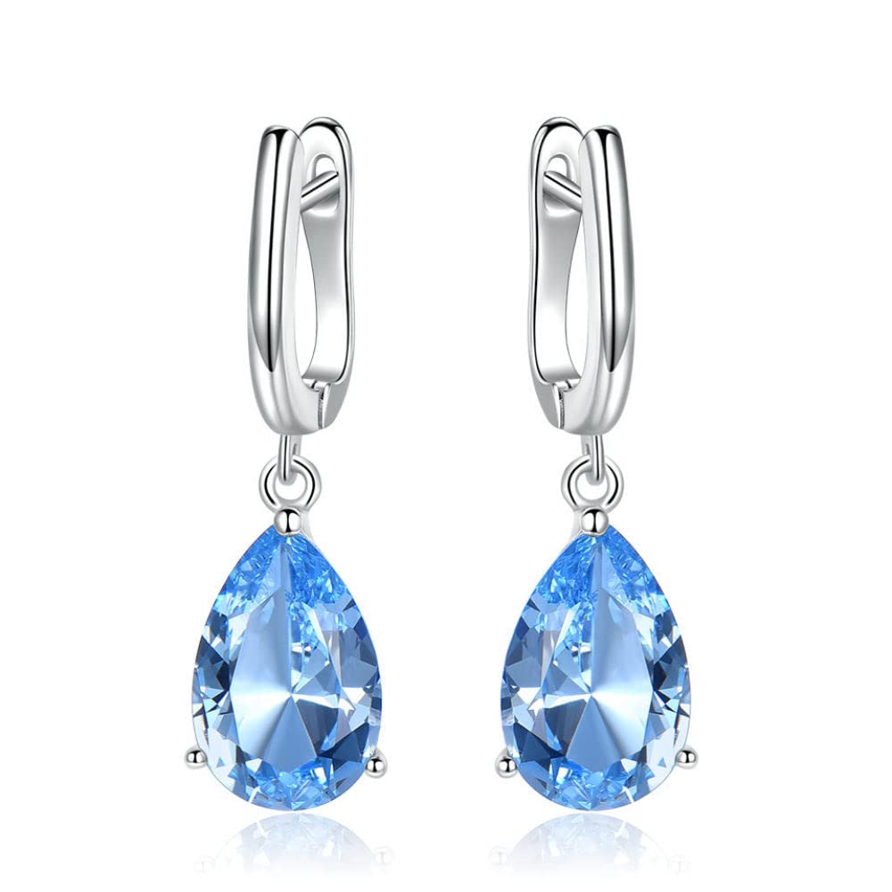 MIDJ Ohrstecker Silber 925,Minimalistische Creolen 925 Sterling Silber Blaue Zirkonia Creolen Kreis Tropfen Ohrringe Für Damen Mädchen Party Büro Charme Schmuck