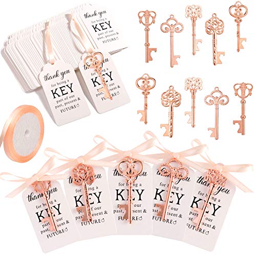 Whaline 50 Pcs Key Bottle Opener Bulk Assorted Rose Gold Vintage Skeleton Keys