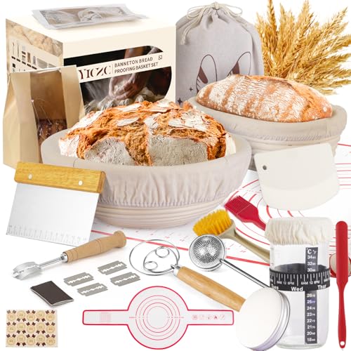 Yiczc Bread Proofing Basket Set, Round 9" & Oval 10" Sourdough Proofing Basket for Bread Making Tools and Supplies, Sourdough Bread Baking Supplies, Ideal Basket Gift Set for Artisan Bakers