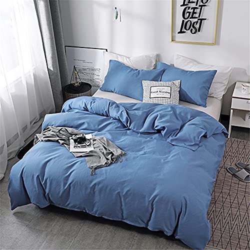 Oduo Juego de Ropa de Cama Color Sólido Moderno Sencillez Funda de Edredón - Microfibra Cómodas y Suaves Funda Nórdica con Cremallera y Fundas de Almohada (Azul,150x200cm - 2 Piezas)