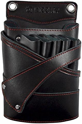 Kissaki Black Genuine Leather with Red Trim Stitching Hair Scissors Holster Hairstylists Cosmetologist Tool Pouch
