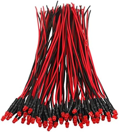 50pcs 12 Volt 3mm Red LED Lights Emitting Diodes Pre Wired 7.9 Inch DC 12v LED Light Diffused Colored Lens Small LED Lamps