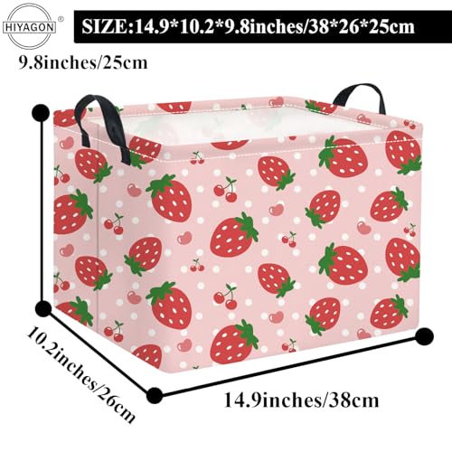 Image of Rectangular Baby Girl Basket Kids Baby Storage Basket Toy Storage Bin Organizer Box Room Decor(Strawberry)